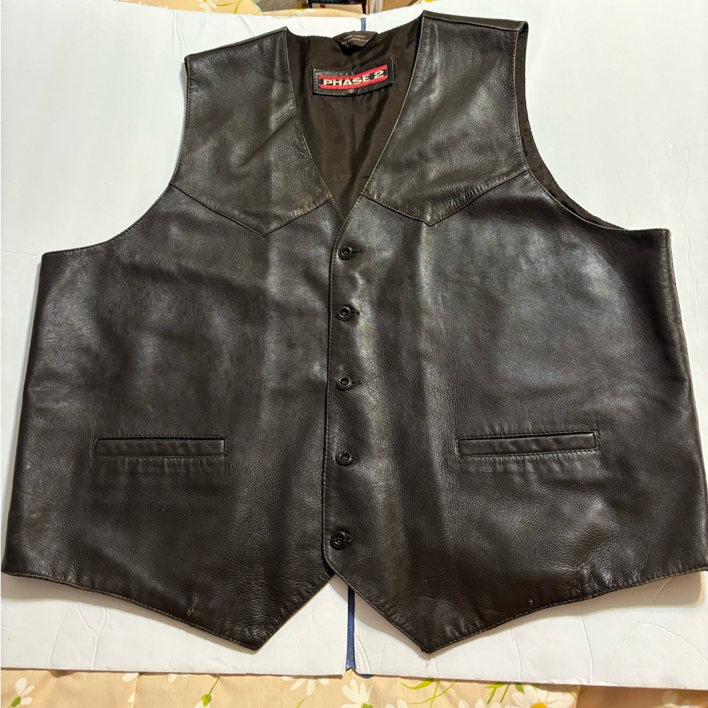 Vintage Phase 2 Brown Leather Vest Men’s Big and Tall 2X